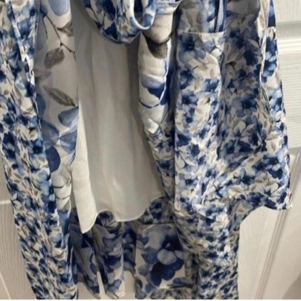 NWT Calvin Klein Blue Floral Sleeveless Drop Waist Handkerchief Hem Midi - Picture 10 of 13